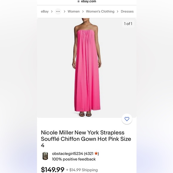 Nicole Miller New York Strapless Soufflé Chiffon Gown. Hot Pink color. - Picture 4 of 6